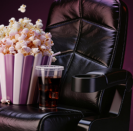 Cinema com pipoca e bebida